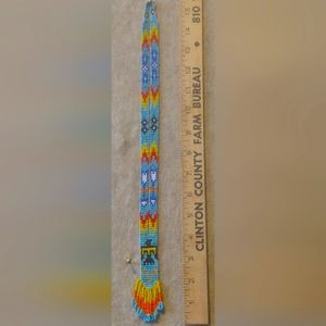 Native American Vintage Woven Beaded Necklace light blue